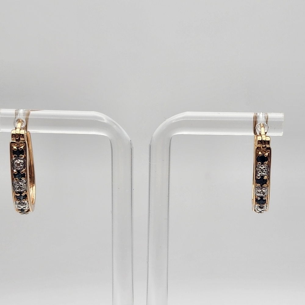 Ross-Simons Gold Plated Sterling Silver Sapphire & Diamond Hoop Earrings
